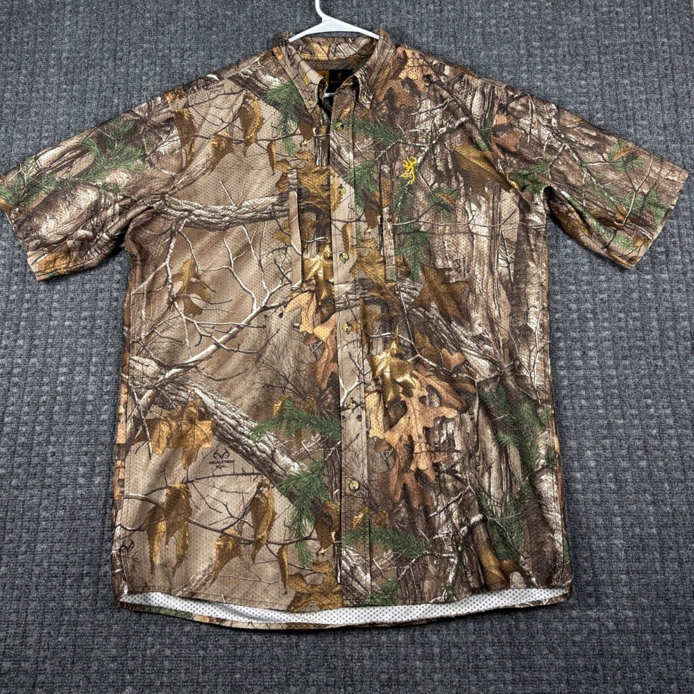 Browning Realtree Xtra Camo Vented Fishing Hunting Shirt XL Short Sleeve